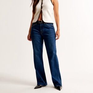 Abercrombie & Fitch Curve Love Low Rise Baggy Jean in ‘Dark with Raw Hem’